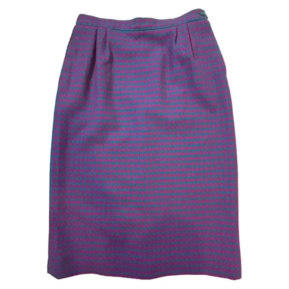Pendleton Pink and Blue Houndstooth A-Line Skirt - Size 10